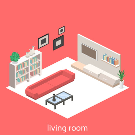 isometric interior of a modern living room. Flat 3D illustrationのイラスト素材