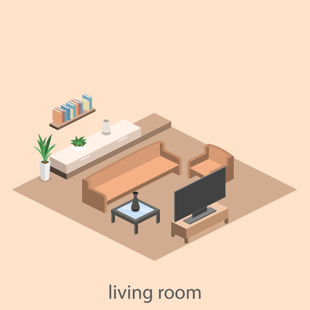 isometric interior of a modern living room. Flat 3D illustrationのイラスト素材