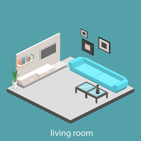 isometric interior of a modern living room. Flat 3D illustrationのイラスト素材