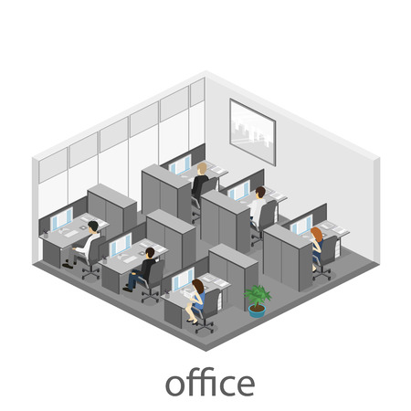 Flat 3d isometric abstract office floor interior departments concept vector. interior of roomのイラスト素材