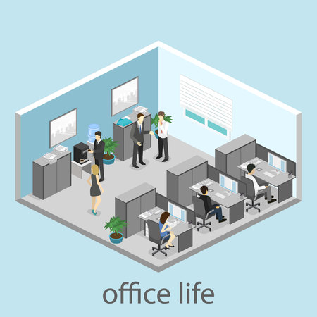 Flat 3d isometric abstract office floor interior departments concept vector. interior of roomのイラスト素材