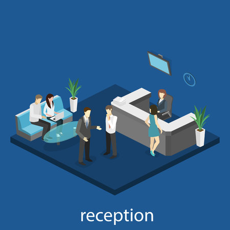 Isometric interior of reception. Flat 3D real illustration of waiting roomのイラスト素材