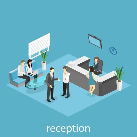 Isometric interior of reception. Flat 3D real illustration of waiting roomのイラスト素材