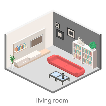 isometric interior of a modern living room. Flat 3D illustrationのイラスト素材