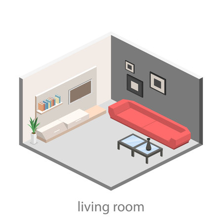 isometric interior of a modern living room. Flat 3D illustrationのイラスト素材