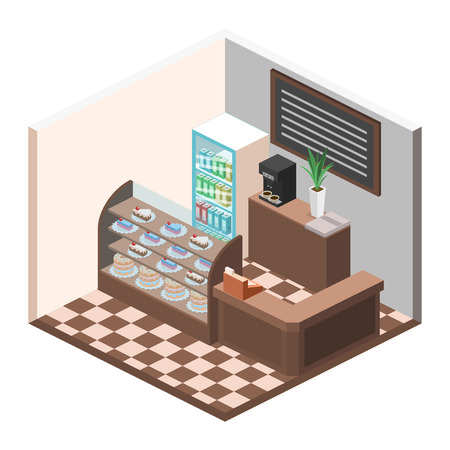 Isometric interior of sweet-shop. Flat 3D illustartionのイラスト素材