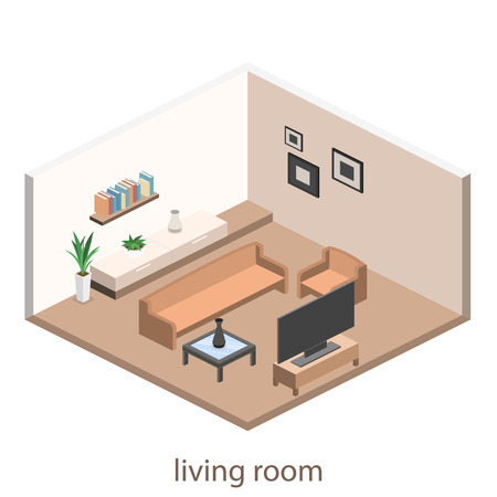 isometric interior of a modern living room. Flat 3D illustrationのイラスト素材