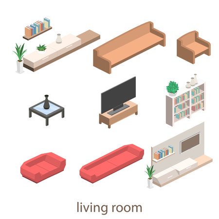 isometric interior of a modern living room. Flat 3D illustrationのイラスト素材