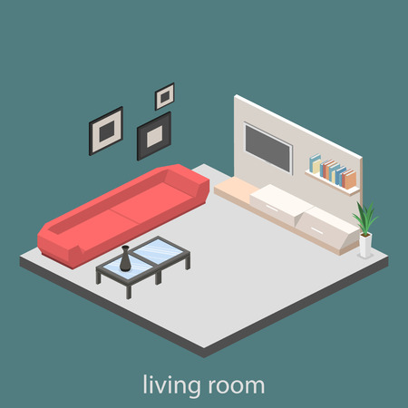 isometric interior of a modern living room. Flat 3D illustrationのイラスト素材