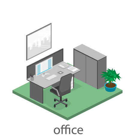 Flat 3d isometric abstract office floor interior departments concept vector. illustration of officeのイラスト素材