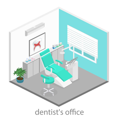 Isometric flat interior of dentist's office.Flat 3D illustrationのイラスト素材