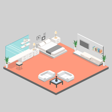 modern bedroom design in isometric style. Flat 3D illustrationのイラスト素材