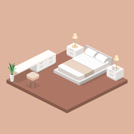 modern bedroom design in isometric style. Flat 3D illustrationのイラスト素材