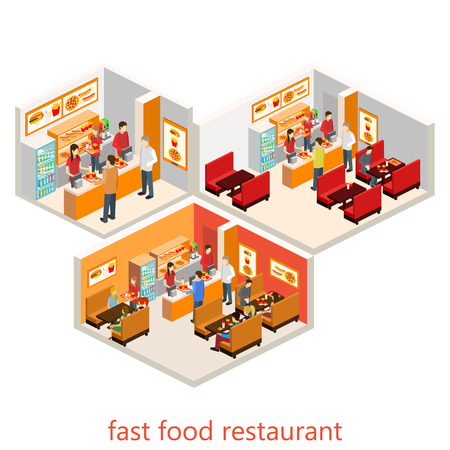 isometric fast food restaurant. Flat 3D vector illustration.のイラスト素材