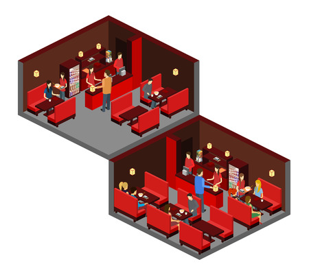 Vector isometric sushi restaurant. Building icon. Flat 3Dillustration.のイラスト素材
