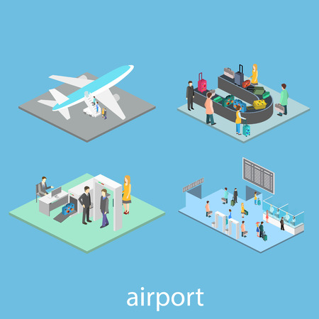 Isometric airport scenes. Flat 3D vector illustration.のイラスト素材