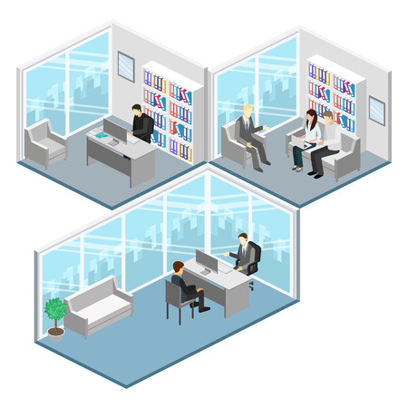 isometric interior of director's office. Flat 3D illustration of cabinet.のイラスト素材
