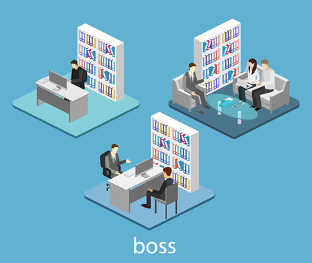 isometric interior of director's office. Flat 3D illustration of cabinet.のイラスト素材