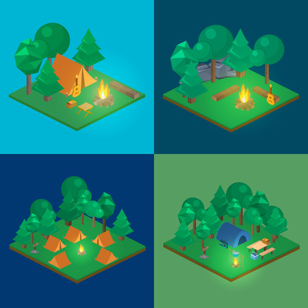 Isometric landscape for camping. Flat 3D vector illustration.のイラスト素材