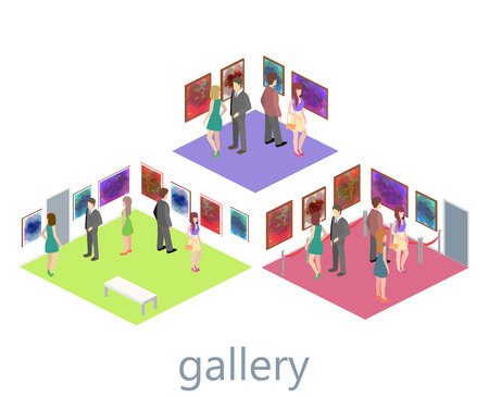 Isometric interior of picture gallery. Flat 3D vector illustration.のイラスト素材