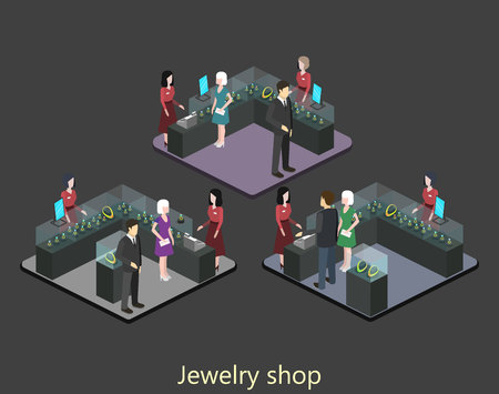 Isometric interior of jewelry shop. Flat 3D vector illustration.のイラスト素材