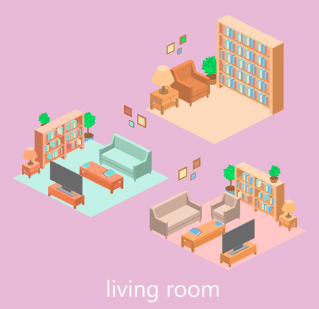 isometric interior of a living room. Flat 3D vector illustrationのイラスト素材