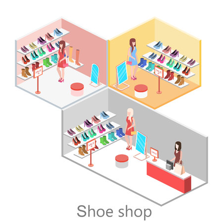 Isometric interior shoe shop. Flat 3D vector illustrationのイラスト素材
