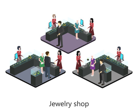 Isometric interior of jewelry shop. Flat 3D vector illustration.のイラスト素材