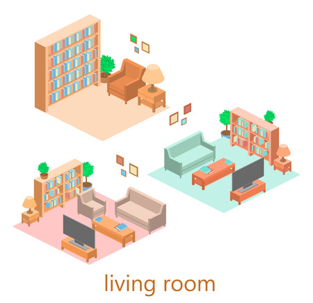 isometric interior of a living room. Flat 3D vector illustrationのイラスト素材