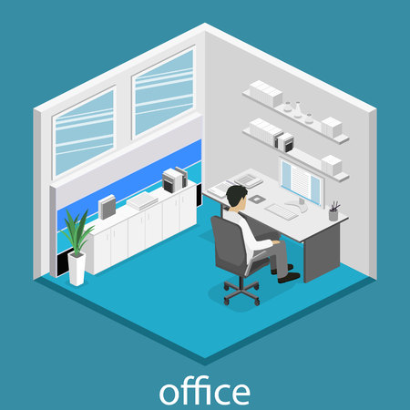 Flat 3d isometric abstract office floor interior departments concept. Set of isometric business people , info graphic vector designのイラスト素材