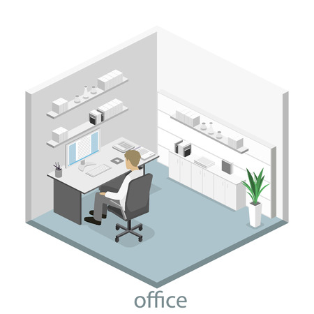 Flat 3d isometric abstract office floor interior departments concept. Set of isometric business people , info graphic vector designのイラスト素材