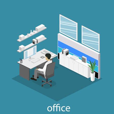 Flat 3d isometric abstract office floor interior departments concept. Set of isometric business people , info graphic vector designのイラスト素材