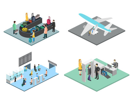 Isometric airport scenes. Flat 3D vector illustration.のイラスト素材