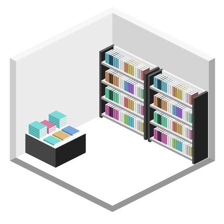 Isometric flat 3D interior of book shop. Vector illustration ibook store.のイラスト素材