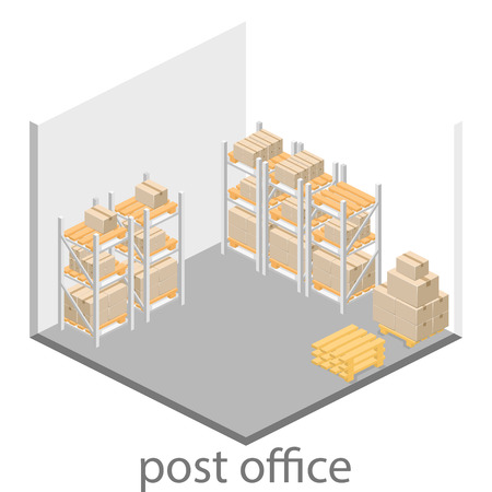 Isometric flat 3D interior of post office. Vector illustration post serviceのイラスト素材