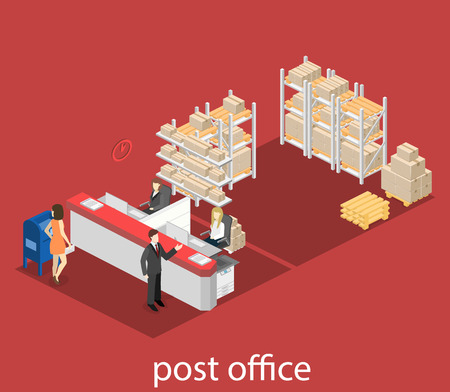 Isometric flat 3D interior of post office. Vector illustration post serviceのイラスト素材
