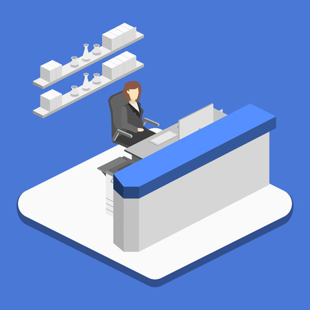 Isometric flat 3D interior of post office. Vector illustration post serviceのイラスト素材