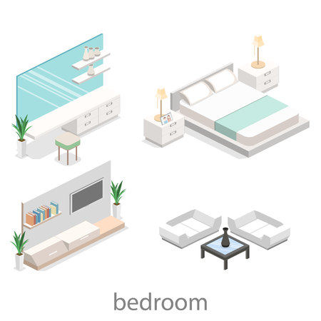modern bedroom design in isometric style. Flat 3D illustrationのイラスト素材