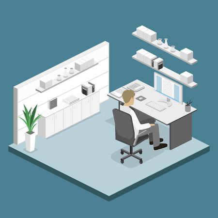 Flat 3d isometric abstract office floor interior departments concept. Set of isometric business people , info graphic vector designのイラスト素材