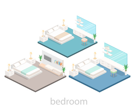 modern bedroom design in isometric style. Flat 3D illustrationのイラスト素材