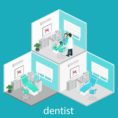 Isometric flat interior of dentist's office. Flat 3D illustrationのイラスト素材