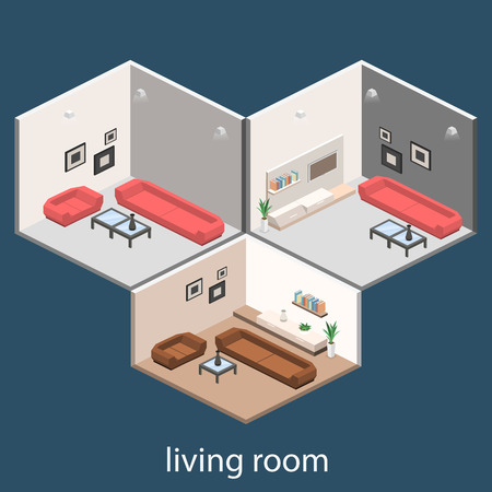 isometric interior of a modern living room. Flat 3D illustrationのイラスト素材