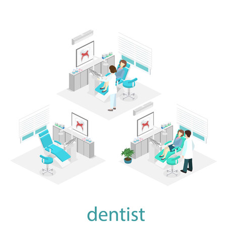Isometric flat interior of dentist's office. Flat 3D illustrationのイラスト素材