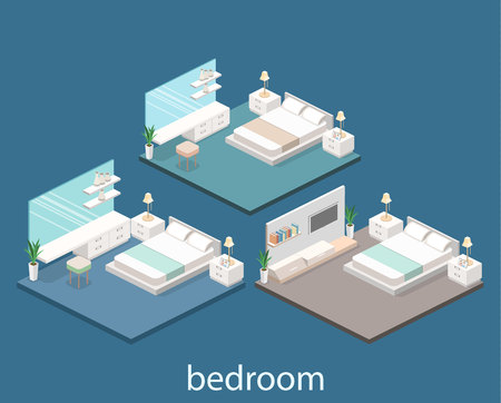 modern bedroom design in isometric style. Flat 3D illustrationのイラスト素材