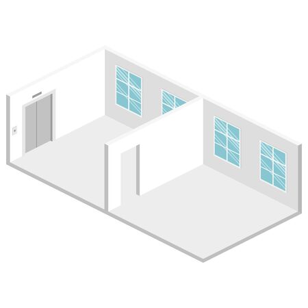 Isometric flat 3D abstract interior emply room. White illustration roomのイラスト素材
