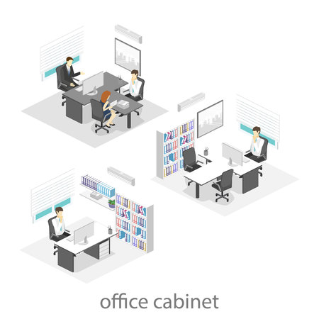 isometric interior of director's office. Flat 3D illustration of cabinet.のイラスト素材