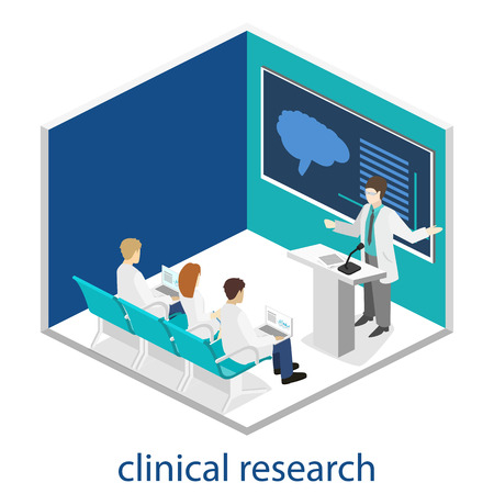 Isometric flat 3D concept of conference medical doctor clinic research training. Isometry People Imageのイラスト素材