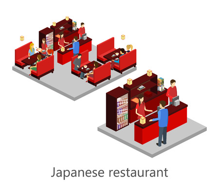 isometric sushi restaurant. Building icon. Flat 3Dillustration.のイラスト素材