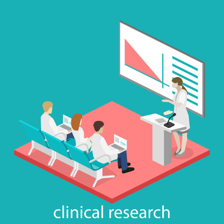 Isometric flat 3D concept of conference medical doctor clinic research training. Isometry People Imageのイラスト素材