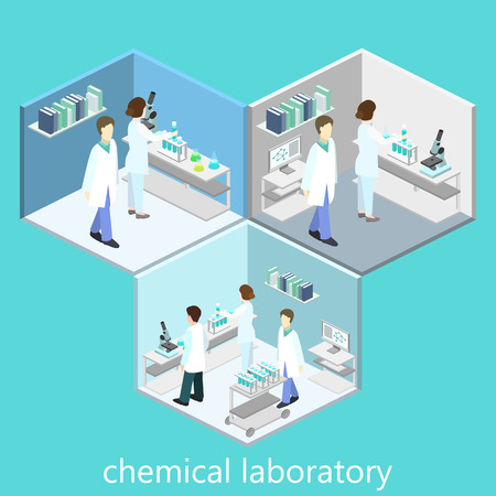 Isometric interior of science laboratory. Flat 3D illustration.のイラスト素材